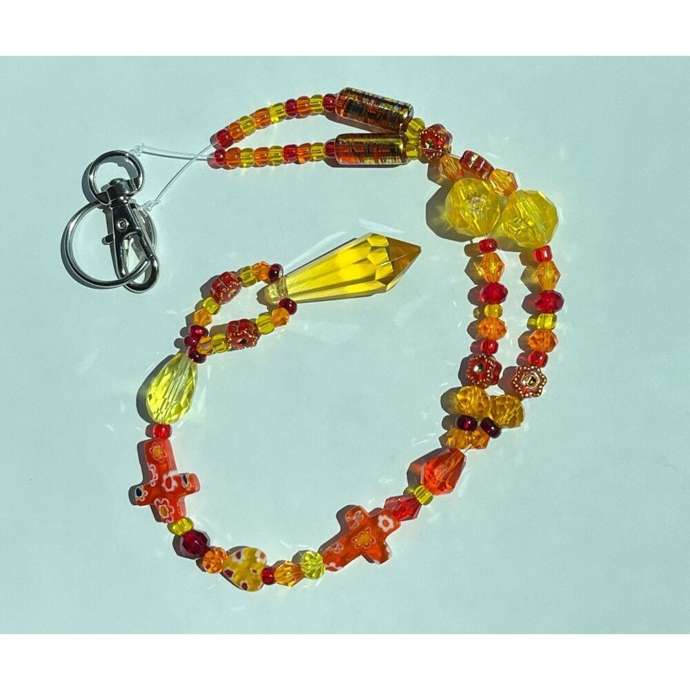 Beaded Suncatcher Rearview Mirror Ornament Red Yellow Crystal Prism Car Charm